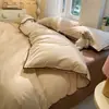 Juego de ropa de cama de cuatro piezas de algodón puro cepillado Clase A, ropa de cama de algodón de alta gama, funda de edredón gruesa, juego de tres piezas para estudiantes, sábana plana y sábana bajera
