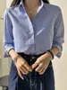 Nueva camisa casual a rayas con cuello, europea y americana, cómoda, elegante, de corte holgado, adecuada para ir al trabajo, camisa moderna y elegante
