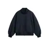 Yidao Roupas Vintage 2026 Outono Novo Estilo Americano Simples Cor Sólida Solta Curta Cleanfit Gola Alta Jaqueta de Voo