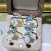 Anillo de perla natural de agua dulce para mujer, pequeño, de colores intensos, con explosiones en vivo, popular anillo abierto de múltiples cuentas de perla.