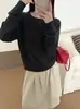 Suéter de tricô trançado gola redonda manga longa cor sólida 100% lã estilo coreano para mulheres, novo outono 2026, peça casual versátil para o dia a dia