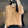 Cardigan de Punto Osmanthus de Primera Línea Cuello Redondo Primavera 100% Lana Estilo Coreano Sencillo Color Sólido Adelgazante Abrigo Suéter para Mujer