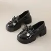 Zapatos de Cuero Slip-On de Suela Gruesa con Lazo 2025 Otoño e Invierno Nuevos Estilo Británico de Moda Versátiles Mocasines de Tacón Grueso