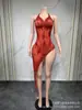 Saia Irregular Gola Halter Costas Nuas Transfronteiriça Brilhante Strass Aniversário Festa de Coquetel Vestido de Noite Performance Vestido Longo Fantasia