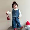 Conjunto de Três Peças em Jeans Desfiado para Meninas, Estilo Primavera e Outono, Roupa Infantil Moda Coreana, Roupas de Primavera para Menininhas