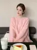 Suéter 100% Lã Pura Novo Outono e Inverno 2025 Feminino Gola Redonda Solto Estilo Coreano Tricô Elegante Versátil Camisa Básica