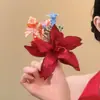 Isla Brillante~ Ambiente Súper de Hada Flor de Rosa Roja Pasador para el Cabello para Mujeres, Estilo Vacacional Pasador para Sesión de Fotos en la Playa Flor de Cabello