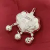 Cerradura Baifu de Plata 999 para Bebés Niños Colgante Flor de Peonía Bebé Bueno Estilo Nacional Regalo para Cumpleaños de Un Año Luna Llena