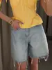 Shorts Jeans Transfronteiriços Estilo Europeu e Americano Verão 2026 Novo Retrô Americano Slim-Fit Desfiado Jeans de Perna Reta