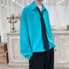 Camisa Nueva para Hombre 2024 Estilo Hong Kong Marca de Moda Tendencia Suelta Color Sólido Simple Casual Manga Larga Corbata de Hombre