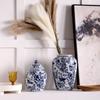 Nuevo jarrón de cerámica de porcelana azul y blanca de estilo chino para porche, jarrón de flores francés de pie para sala de estar, jarrón decorativo de cerámica.