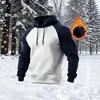 Sudadera Casual con Capucha Holgada de Raglán a Juego de Colores Retro Americana para Hombre, Engrosada y con Terciopelo