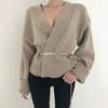 Suéter cárdigan de punto con cuello en V y red infrarroja para otoño e invierno, chaqueta corta con diseño de nicho Sense para mujer