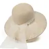 Chapéu de Palha Verão com Renda e Laço de Pérola, Elegante e Estiloso Chapéu de Palha Pescador, Chapéu Bucket para Proteção Solar em Férias na Praia