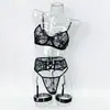 Comercio Exterior Estilo Oscuro Encaje Floral Sujetador Ultradelgado Bordado Transparente Sedoso Talla Grande Reductor de Busto Juego de Lencería de Cuatro Piezas