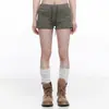 Shorts de punto Y2K para mujer del milenio con remaches, cintura elástica con cordón, remaches laterales, shorts deportivos de tiro bajo