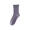 Meias Arrastão com Borda Franzida para Mulheres, Meias de Meia-Perna de Algodão Puro para Outono, Adequadas para Mocassins, Meias Longas Sem Costura na Cor Café Marrom