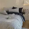 Juego de ropa de cama a rayas de cuatro piezas 100% algodón, Clase A, estilo simple, funda de edredón, sábana plana, sábana ajustable, algodón puro de 60 hilos, algodón lavado