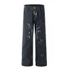 Pantalones de Leñador con Salpicaduras Retro Americanos para Hombre Pantalones Largos Marca de Moda Lavados Desgastados Rectos de Carga Pantalones de Pareja