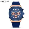 Reloj Megel Megir para Hombre Multifuncional Cronógrafo Calendario Cuadrado Moda Deportes Reloj de Examen para Hombre 2215
