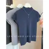 Top de punto básico elegante de cuello semi-alto para el día a día en primavera y otoño, camiseta de manga corta de color liso para mujer, top corto ajustado