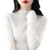 Otoño e Invierno Nuevo Transfronterizo Interior Cálido Tejido Base Camiseta Top Moda Elegante Femenina Perforación Caliente Suéter de Cuello Alto Medio para Mujer