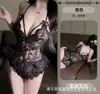 Gato Nocturno Lencería Erótica Sexy Malla Falda Esponjosa Body de Entrepierna Abierta Encaje Tentación Uniforme No Necesita Quitarse qqny Pijama