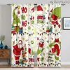 Cortinas verdes de monstruo navideño, decoración festiva, cortinas cortas de varilla romana sin taladro, cortinas con estampado digital