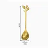 Cuchara de Acero Inoxidable con Forma de Hoja, Cuchara de Postre de Moda, Cuchara para Remover, Cucharilla de Café, Vajilla Dorada Estilo Europeo, Cuchara para el Hogar, Cuchara Linda