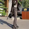 Calça Flare Cinza Fumê Retrô Americana para Mulheres, Estilo Hot Girl Retrô Elástica de Cintura Alta Calça Flare