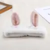 Versión Coreana de Diadema de Orejas de Conejo Lindas de Dibujos Animados para Lavado de Cara y Maquillaje Diadema Linda Diadema Elástica de Terciopelo Coral