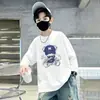 Camiseta casual de algodão puro com manga longa estilo coreano para meninos, com estampa de desenho animado, top infantil confortável para primavera e outono