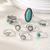 Anillo de rayo turquesa retro incrustado de estilo étnico transfronterizo, moda personalidad, juego de 6 anillos combinados