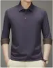 Camiseta Masculina de Manga Longa de Alta Qualidade para Primavera e Outono Cor Sólida Lar Casual Negócios Camisa Polo Camiseta Básica para Homem de Meia-idade