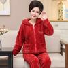 Pijama para mãe de meia-idade e idosa feminino outono e inverno velo de coral com zíper e capuz flanela espessa quente roupa de casa para idosos