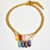 Collar Colgante Hexagonal de Cristal Más Vendido de Amazon para Mujer, Collar de Ágata de Cuarzo Rosa de Alta Gama Dorado Que No Se Desvanece