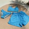 Fábrica de Origen Corea del Sur Dongdaemun 23 Verano Nuevo Color Sólido Material de Toalla Camisola Shorts de Cintura Elástica Traje de Baño
