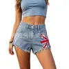 Chica picante Estampado Union Jack Borde deshilachado Estilo europeo y americano Primavera/Verano Nuevo 2026 Pantalones cortos de mezclilla de cintura alta para mujer Pantalones cortos de mezclilla