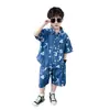 Conjunto de Verano Nacional para Niños de Manga Corta 2026 Nuevo Conjunto de Dos Piezas Delgado de Mezclilla para Niños Ropa Infantil de Comercio Exterior para Bebés