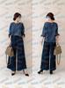 Conjunto de Duas Peças Estilo Japonês e Coreano com Mangas Amarradas, Blusa de Manga Média com Bolsos Plissados, Calça de Perna Larga 1532 #