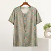 Cardigã de Verão Fino de Algodão e Seda para Mulheres de Meia-Idade e Idosas, Camiseta Floral Solta de Tamanho Grande