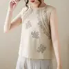 Bordado Floral Novo Estilo Chinês Sem Mangas Top Feminino Verão Novo Temperamento Preguiçoso Gola Redonda Camisa Colete Fina