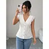 Nueva Camisa de Moda de Verano para Mujer, Color Sólido Simple, Calada, Bordada, Encaje, Patchwork, Adecuada para Salir a Citas