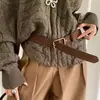 Cinto Marrom Suede Fosco Vintage para Mulheres, Estilo Coreano Simples, Sensação de Alto Padrão, Adequado para Combinar com Jeans
