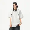 Camiseta Acolchada de Hombro con Cremallera Desmontada de Manga Corta para Hombre, Camiseta Pesada de Media Manga, Marca Americana de Moda Callejera de Alta Gama, Ajuste Holgado Fresco y Elegante, Manga Tres Cuartos