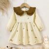 Vestido para Niñas Estilo Coreano Ins Cuello Solapa Color de Contraste Completamente Bordado con Flores Pequeño y Mediano Niños Primavera y Otoño Nuevo Vestido de Princesa para Bebé Niña