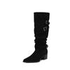 Novas Botas Slouch Plissadas da Moda Outono e Inverno 2025 com Decoração de Cinto, Adequadas para Figuras Magras e Plus-Size, Feitas de Camurça, Botas Longas para Garotas da Moda