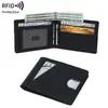 Carteira masculina ultrafina com padrão de fibra de carbono, couro PU, estilo curto, múltiplos compartimentos para cartões, anti-scan RFID, porta-cartões de visita, carteira dobrável