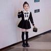 Vestido Feminino Estilo Hepburn Francês Primavera e Outono Novo Estilo Infantil Estilo Preppy Menina Princesa Elegante Vestido Preto Pequeno