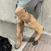 Botas Apiladas Estilo Retro Maillard 2026 Tendencia Caliente Moda Patchwork Correa de Doble Hebilla con Estilo Chica Picante Estilo Páramo Botas Largas por Encima de la Rodilla para Mujer